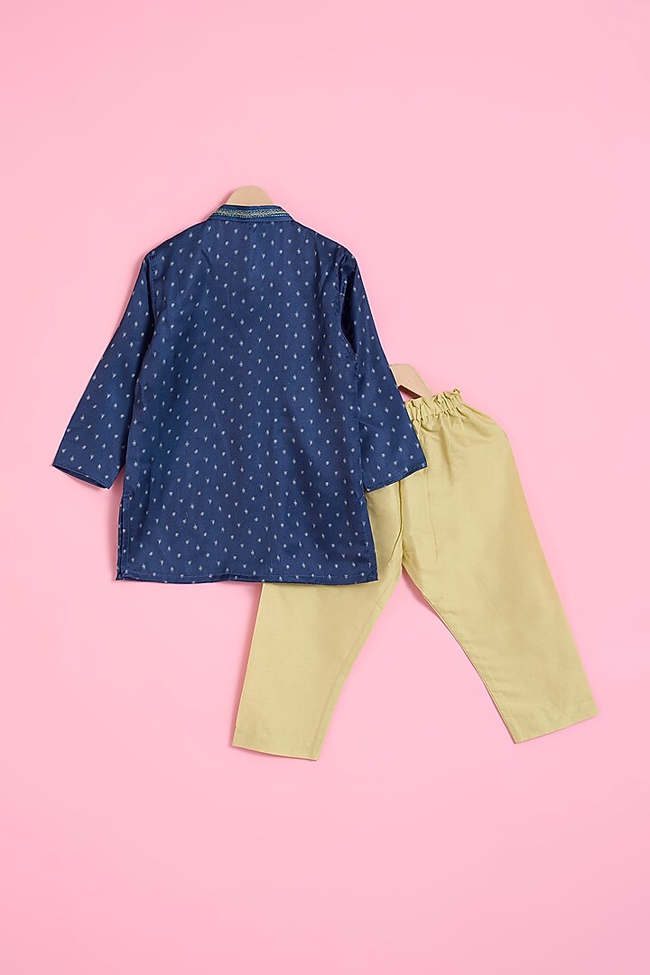 Dark Blue Silk Muslin Printed Kurta Set For Boys by Ritu n Usha at Pernia's Pop Up Shop