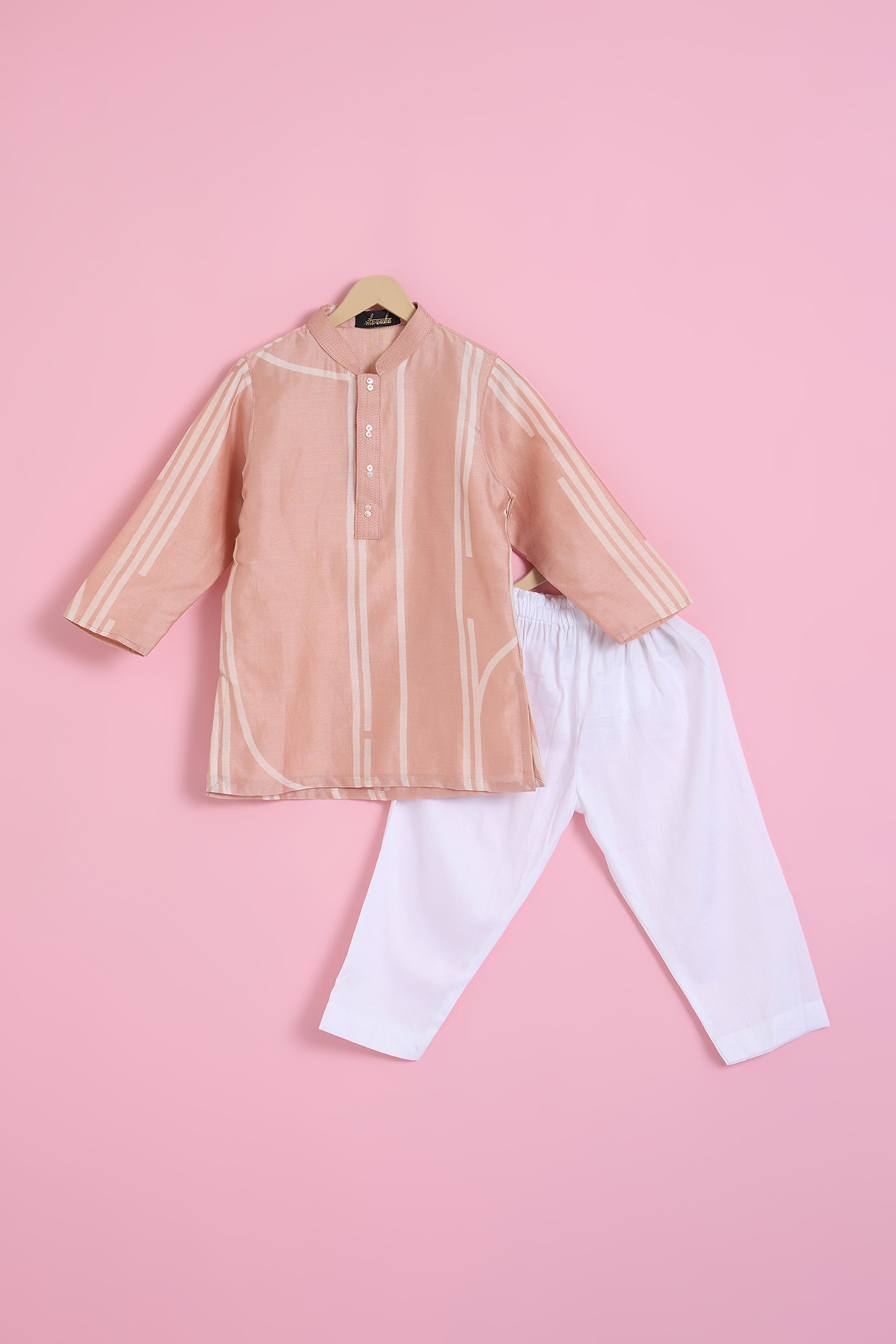 Peach Muslin Kurta Set For Boys by Ritu n Usha