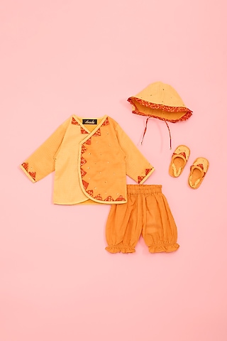 Orange Cotton & Kota Tara Work Kurta Set For Girls by Ritu n Usha