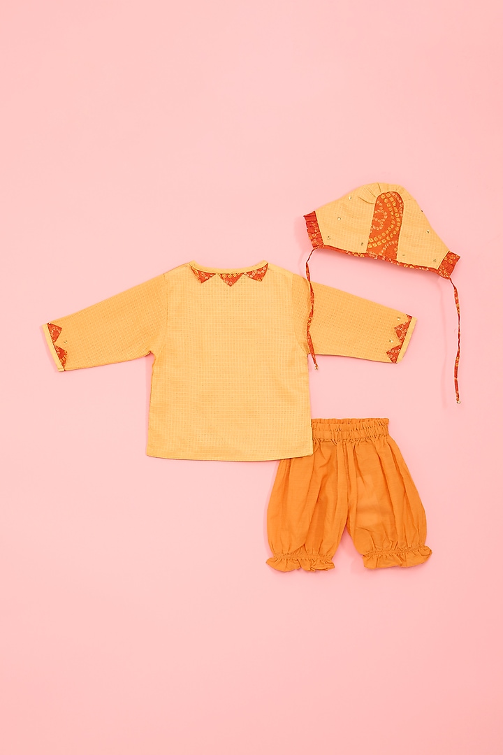Orange Cotton & Kota Tara Work Kurta Set For Girls by Ritu n Usha at Pernia's Pop Up Shop