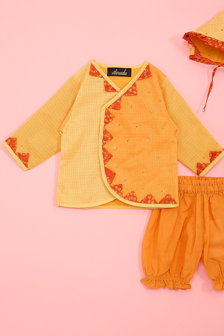 Orange Cotton & Kota Tara Work Kurta Set For Girls by Ritu n Usha at Pernia's Pop Up Shop