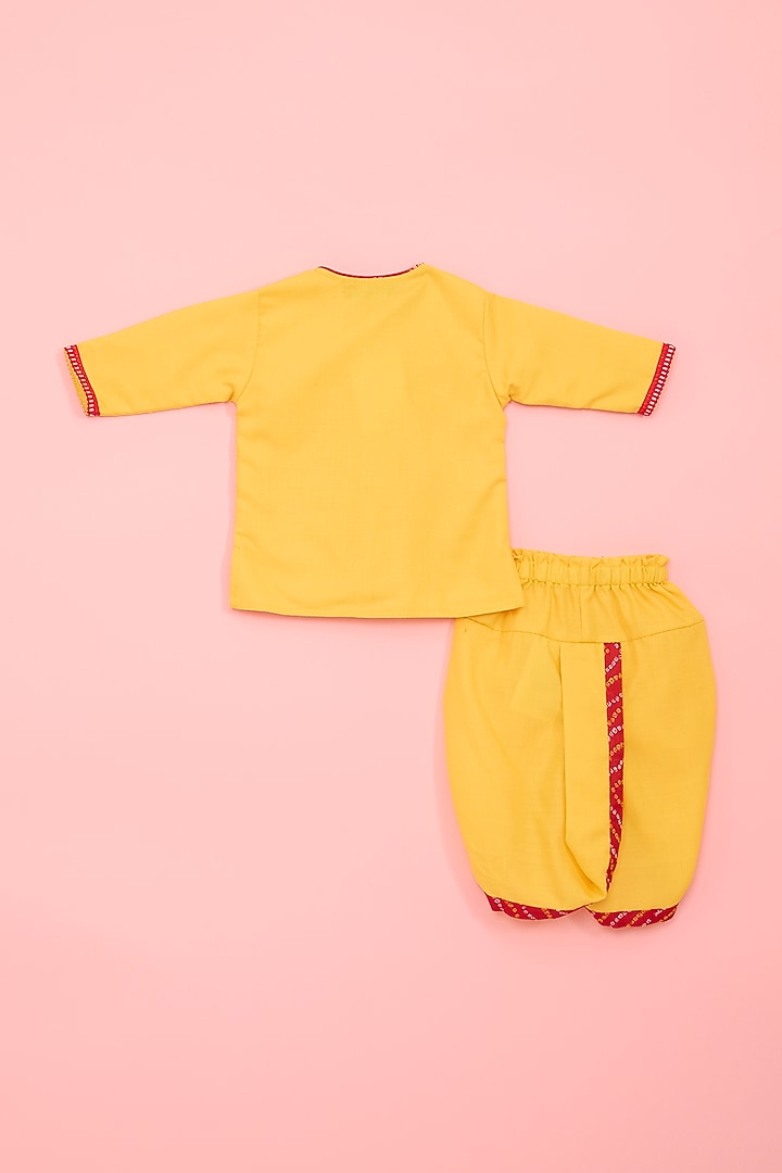 Red Kota & Cotton Bandhej Printed Nehru Jacket Set For Boys by Ritu n Usha at Pernia's Pop Up Shop