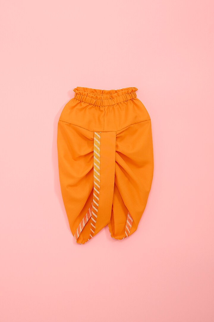 Orange Kota & Cotton Hand Painted Kurta Set For Boys by Ritu n Usha at Pernia's Pop Up Shop