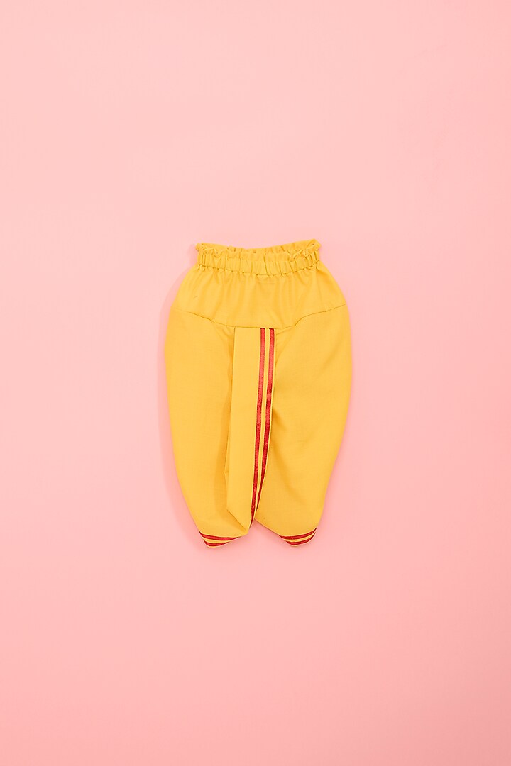 Yellow Kota & Cotton Hand-Painted Kurta Set For Boys by Ritu n Usha at Pernia's Pop Up Shop