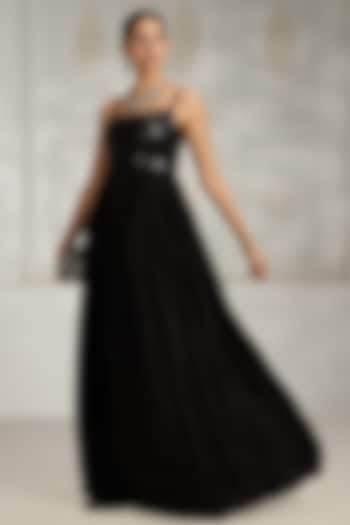 Black Silk Sequins Embroidered Party Wear Gown by Rivaar by rocky star at Pernia's Pop Up Shop