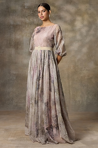 Ivory Organza Printed Gown by Rivaar by rocky star