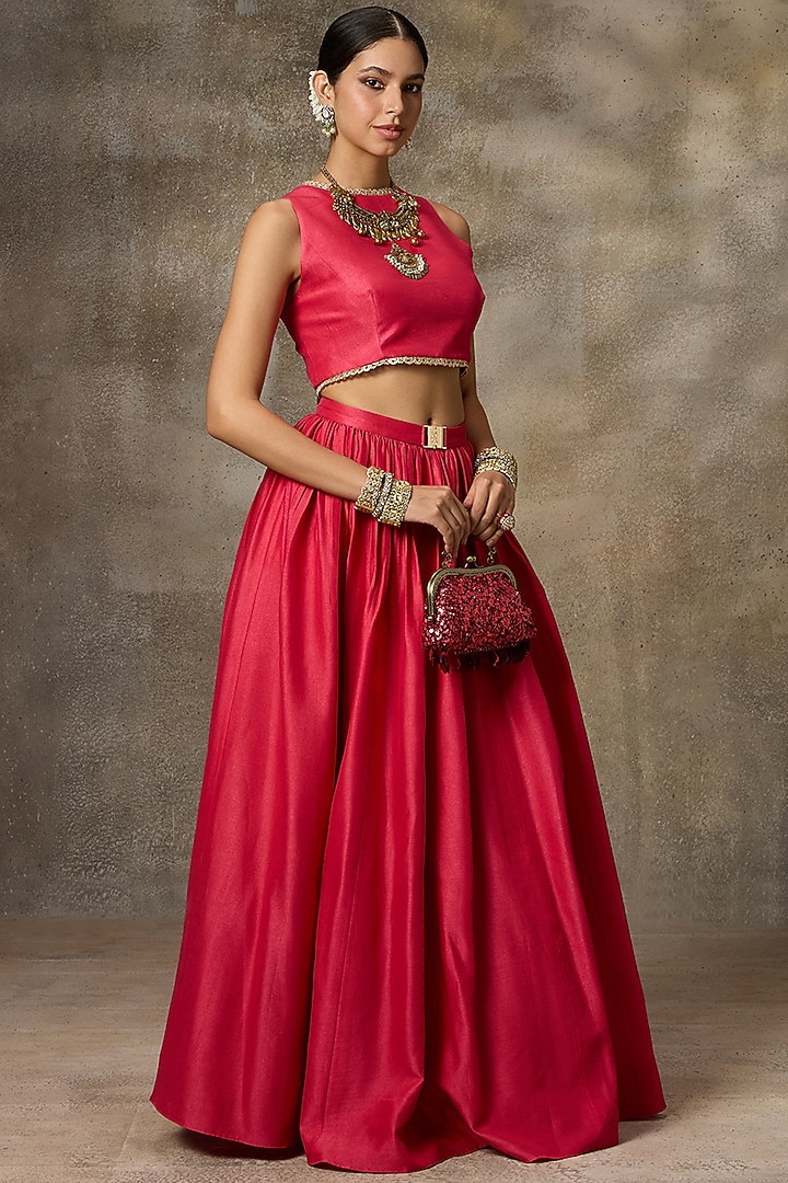 Fuschia Silk Lehenga Set by Rivaar by rocky star at Pernia's Pop Up Shop