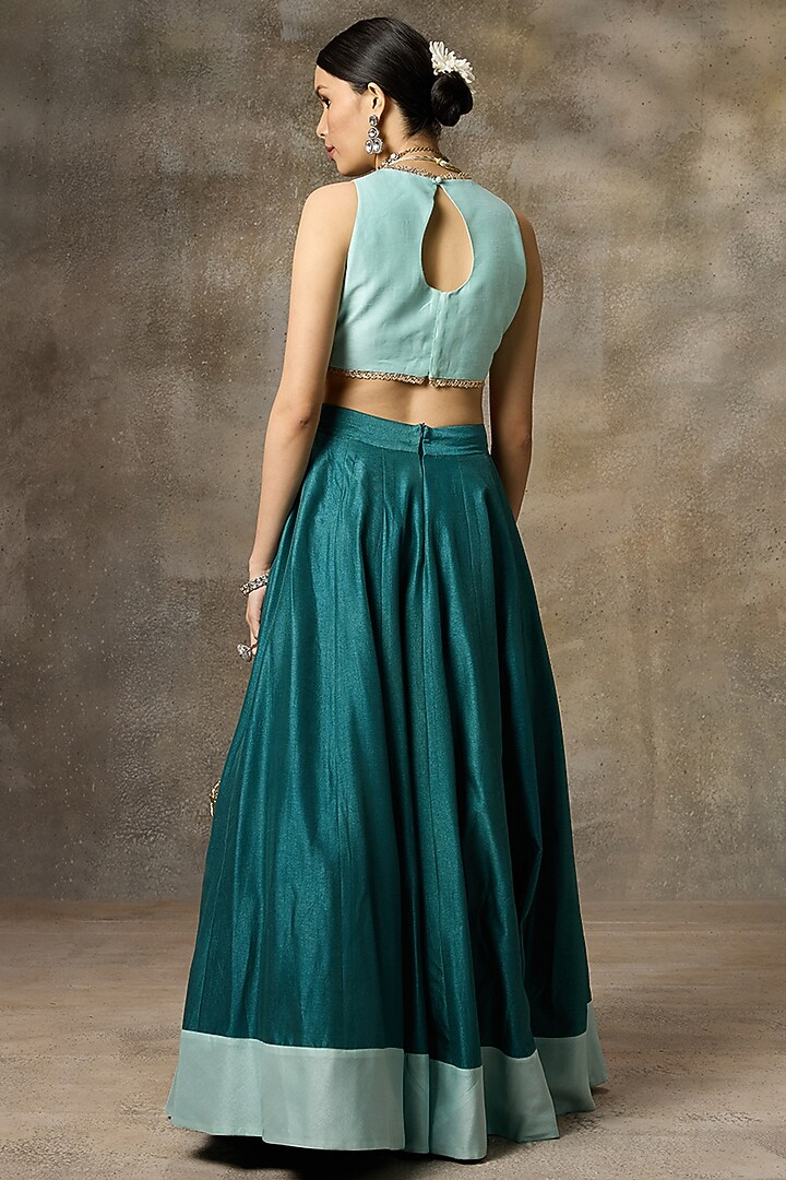 Teal Silk Lehenga Set by Rivaar by rocky star at Pernia's Pop Up Shop