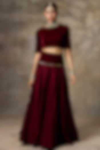 Maroon Silk Lehenga Set by Rivaar by rocky star at Pernia's Pop Up Shop