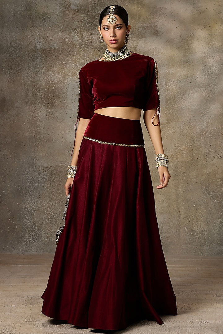 Maroon Silk Lehenga Set by Rivaar by rocky star at Pernia's Pop Up Shop