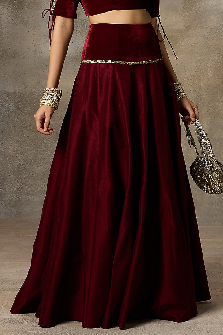 Maroon Silk Lehenga Set by Rivaar by rocky star at Pernia's Pop Up Shop