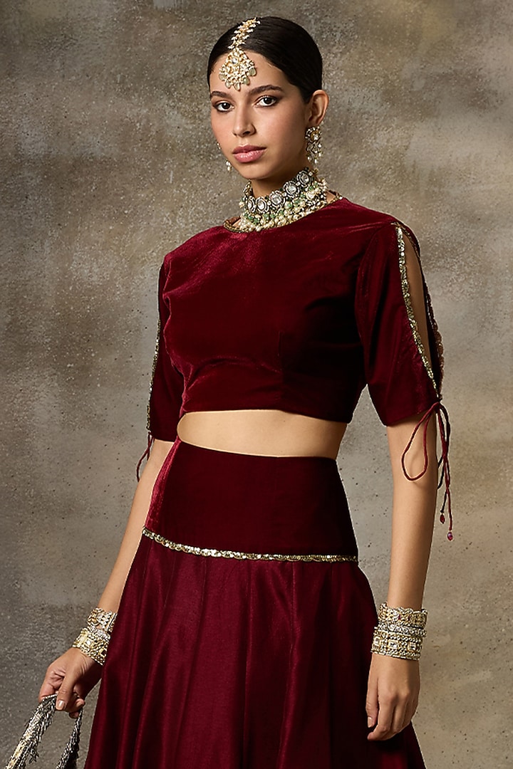 Maroon Silk Lehenga Set by Rivaar by rocky star at Pernia's Pop Up Shop