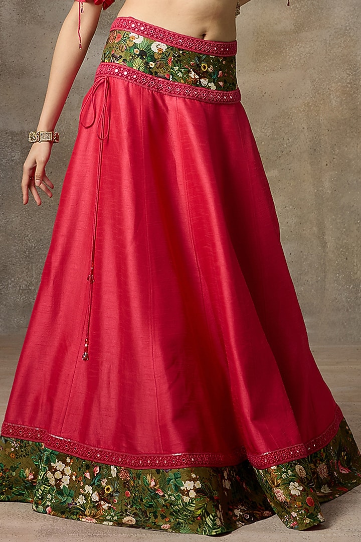Fuschia Silk Printed Lehenga Set by Rivaar by rocky star at Pernia's Pop Up Shop