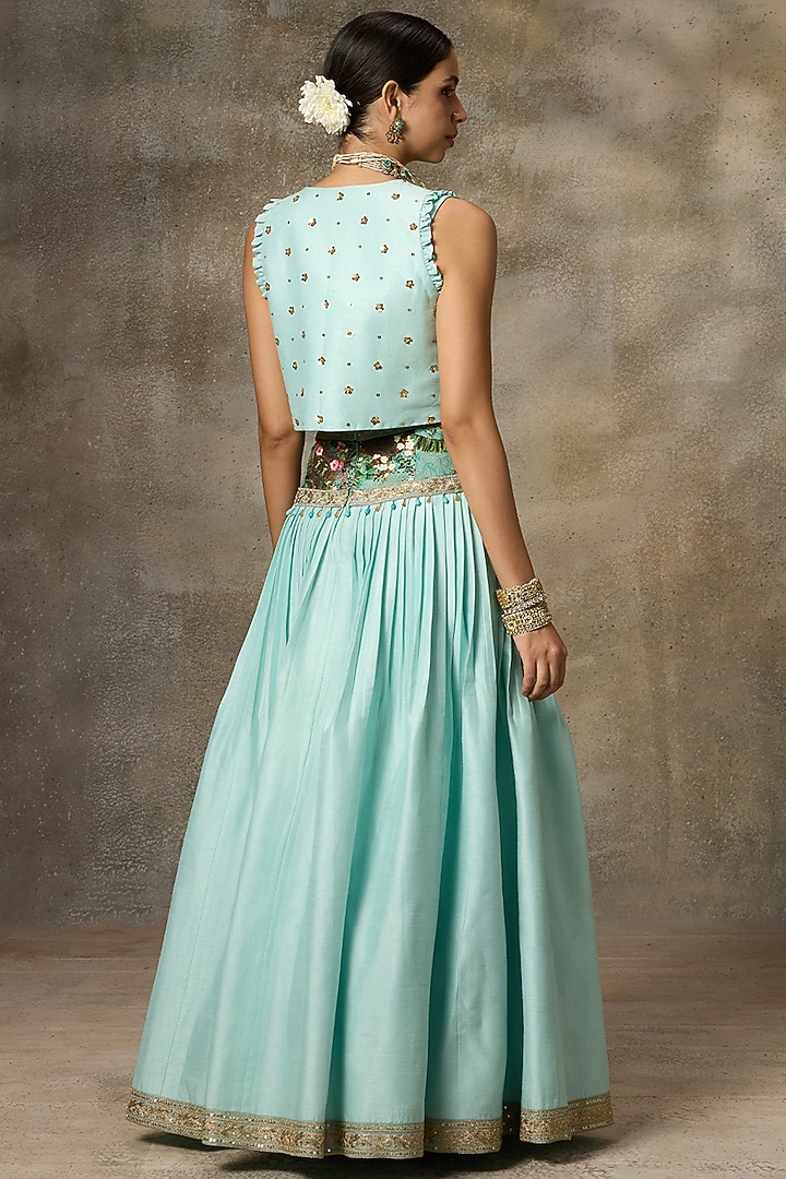 Sky Blue Silk Hand Embroidered Lehenga Set by Rivaar by rocky star at Pernia's Pop Up Shop