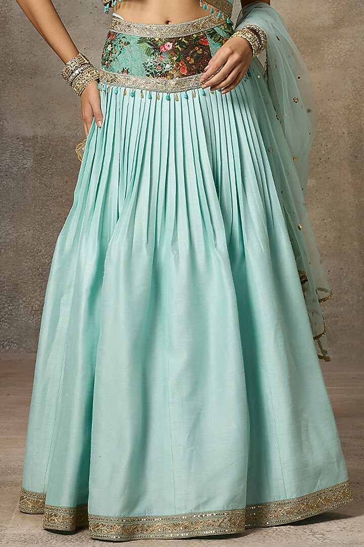 Sky Blue Silk Hand Embroidered Lehenga Set by Rivaar by rocky star at Pernia's Pop Up Shop