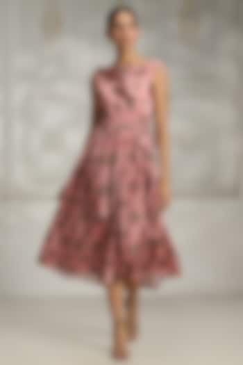 Pink Crepe Printed Summer Dress by Rivaar by rocky star at Pernia's Pop Up Shop