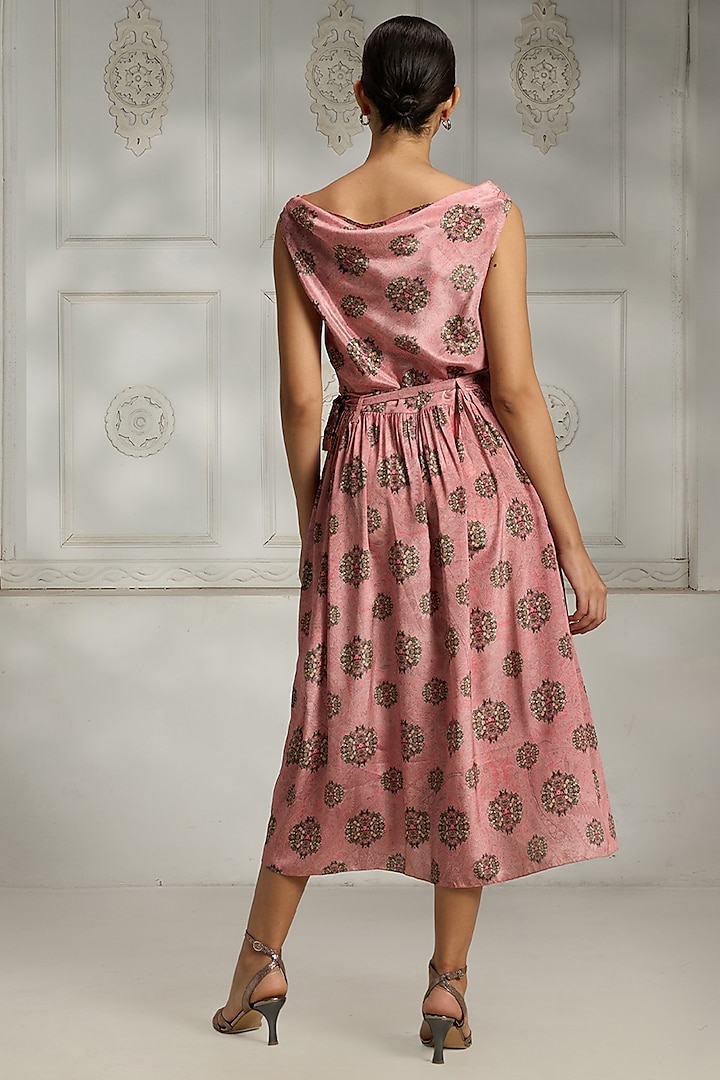 Pink Crepe Printed Summer Dress by Rivaar by rocky star at Pernia's Pop Up Shop