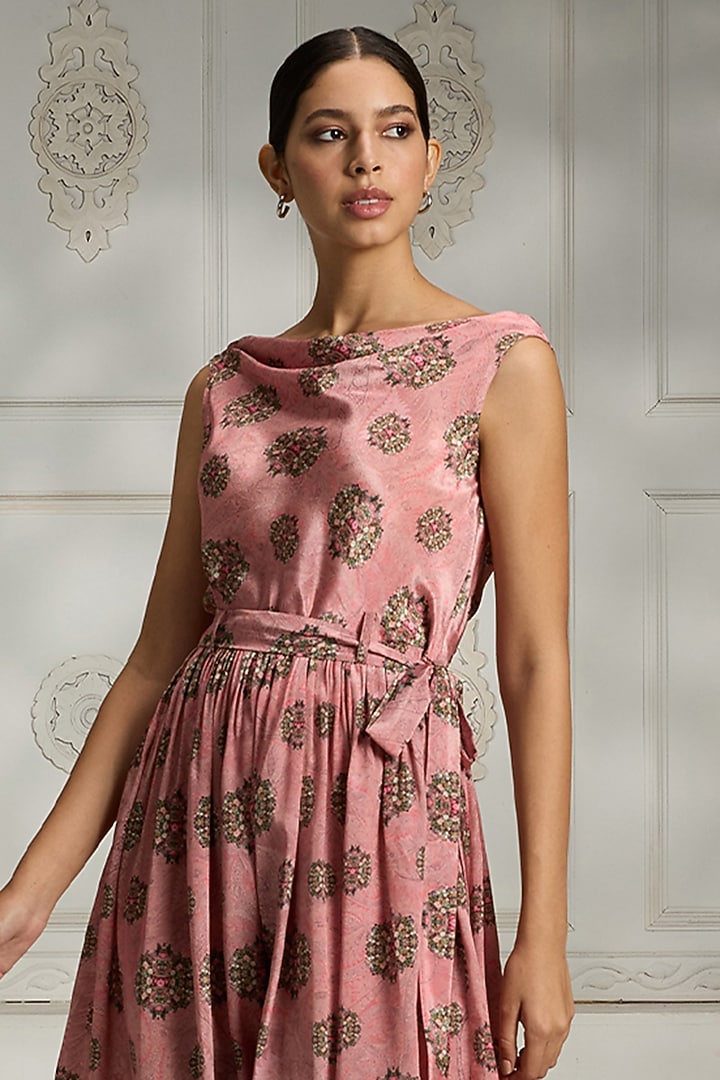 Pink Crepe Printed Summer Dress by Rivaar by rocky star at Pernia's Pop Up Shop