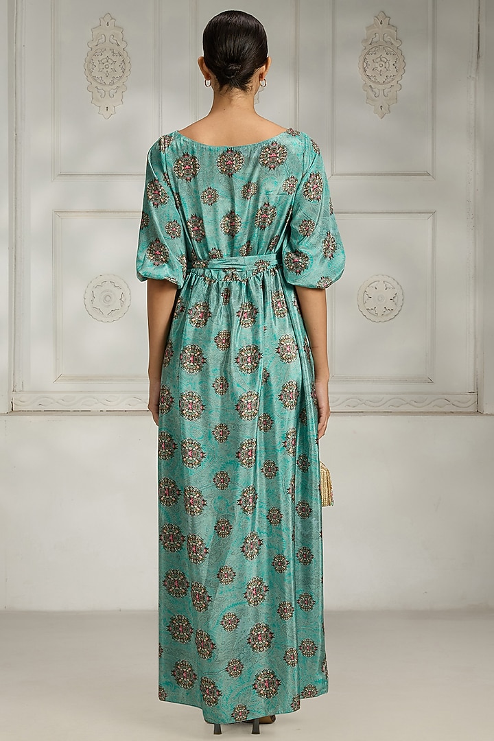 Blue Crepe Floral Printed Summer Dress by Rivaar by rocky star at Pernia's Pop Up Shop