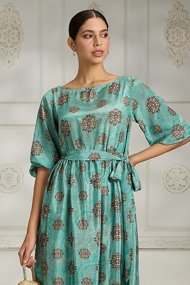 Blue Crepe Floral Printed Summer Dress by Rivaar by rocky star at Pernia's Pop Up Shop