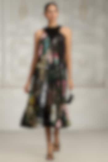 Black Crepe Printed Ankle-Length Summer Dress by Rivaar by rocky star at Pernia's Pop Up Shop