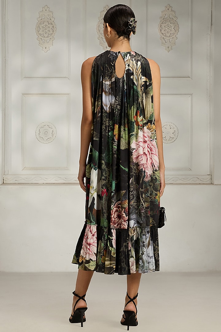 Black Crepe Printed Ankle-Length Summer Dress by Rivaar by rocky star at Pernia's Pop Up Shop