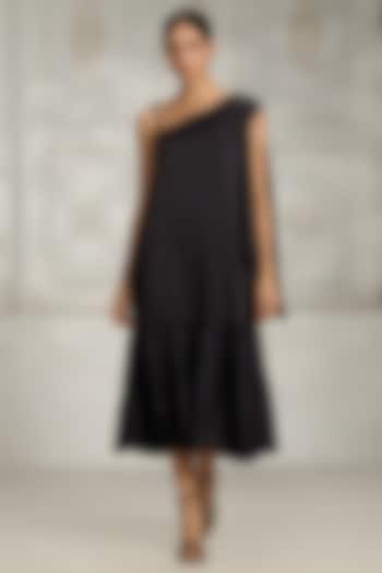 Black Satin Embellished Summer Dress by Rivaar by rocky star at Pernia's Pop Up Shop