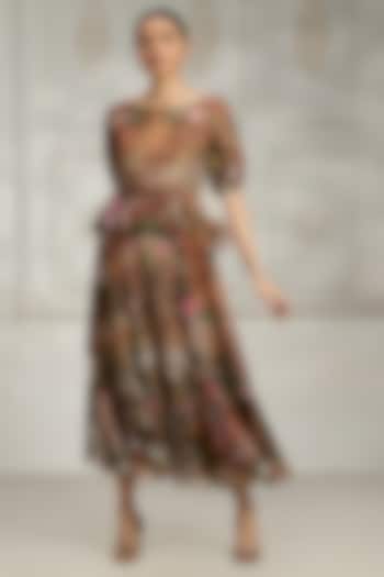 Rust Organza Printed Summer Dress by Rivaar by rocky star at Pernia's Pop Up Shop