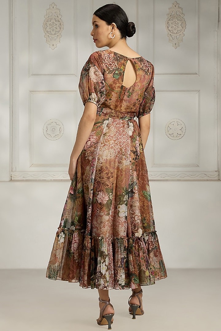 Rust Organza Printed Summer Dress by Rivaar by rocky star at Pernia's Pop Up Shop