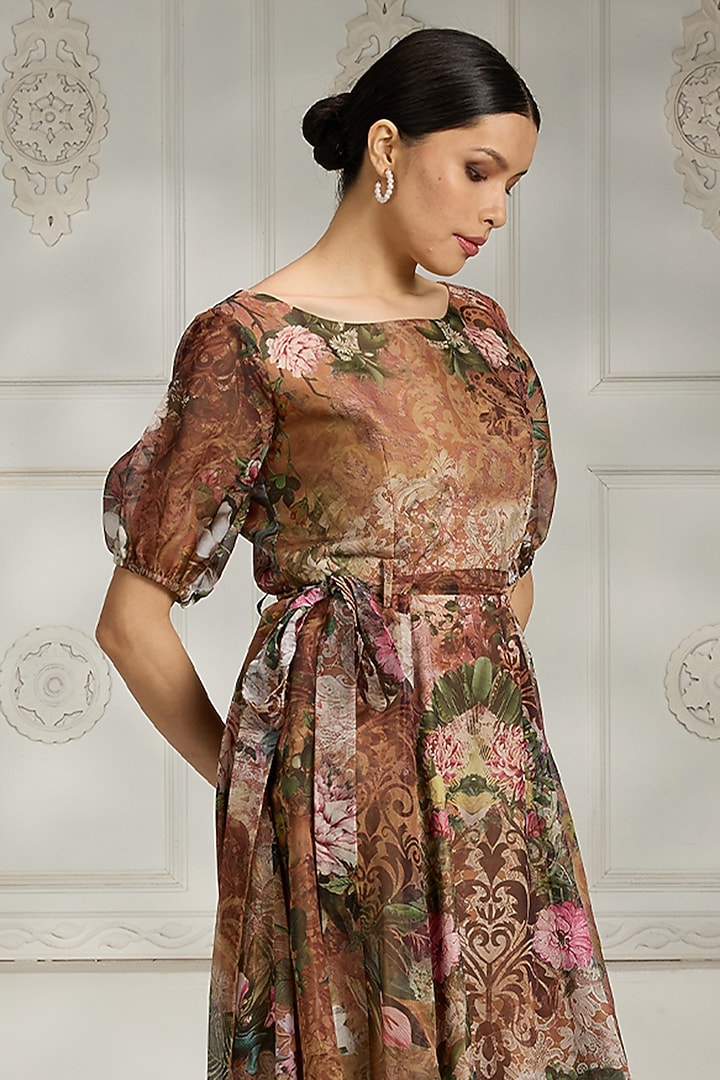 Rust Organza Printed Summer Dress by Rivaar by rocky star at Pernia's Pop Up Shop