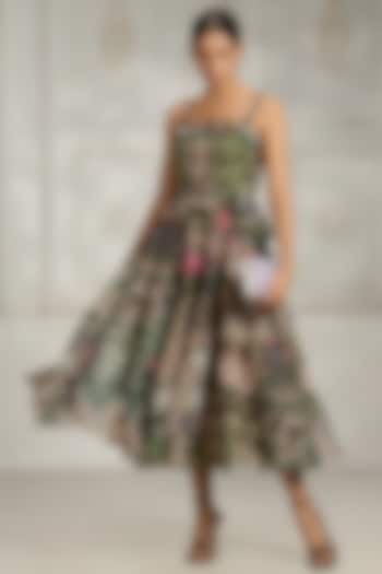 Beige Organza Printed Summer Dress by Rivaar by rocky star at Pernia's Pop Up Shop