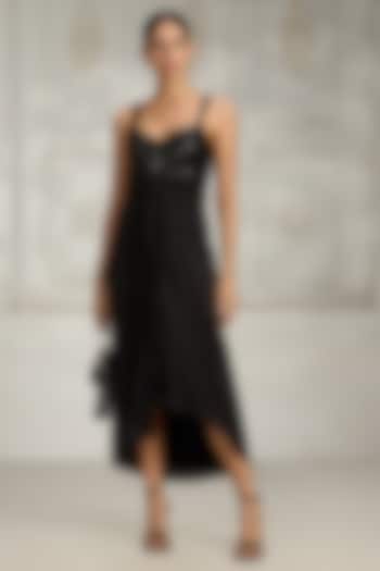 Black Crepe Embellished Summer Dress by Rivaar by rocky star at Pernia's Pop Up Shop