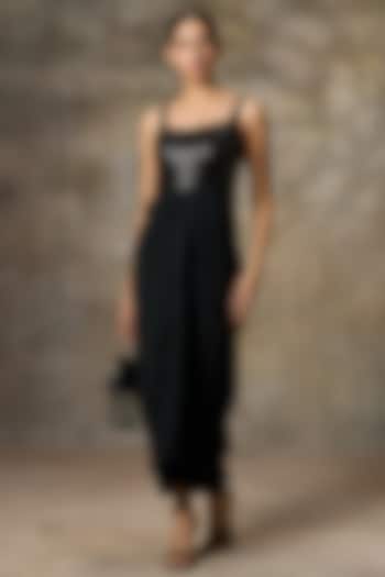 Black Silk Embroidered Party Wear Gown by Rivaar by rocky star at Pernia's Pop Up Shop