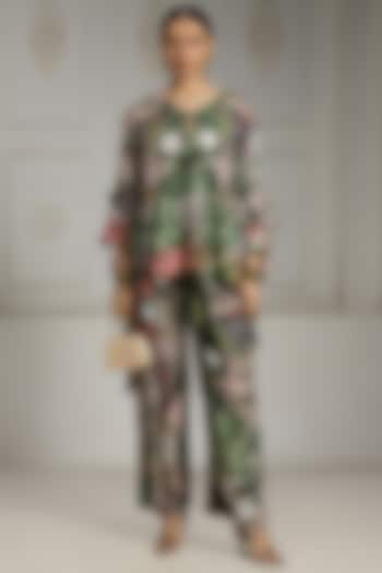 Beige Crepe Botanical Printed Tunic Set by Rivaar by rocky star at Pernia's Pop Up Shop