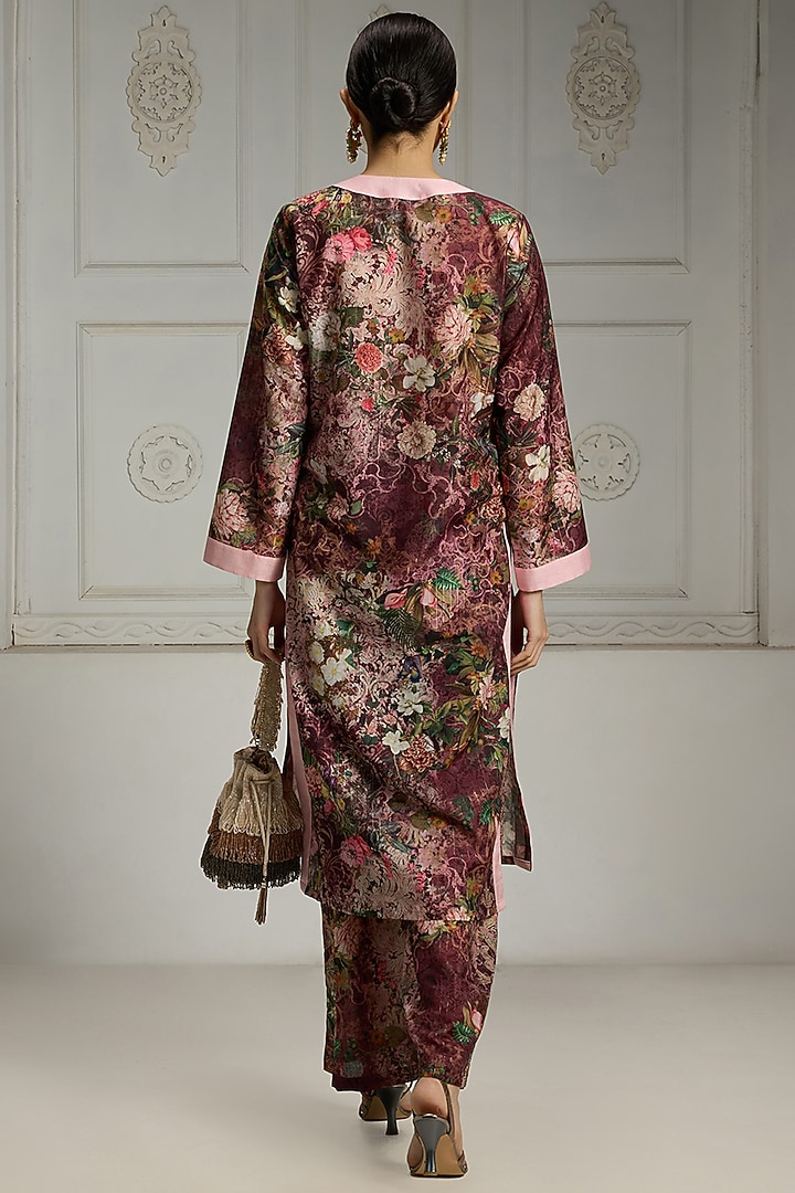 Maroon Crepe Floral Printed Tunic Set by Rivaar by rocky star at Pernia's Pop Up Shop