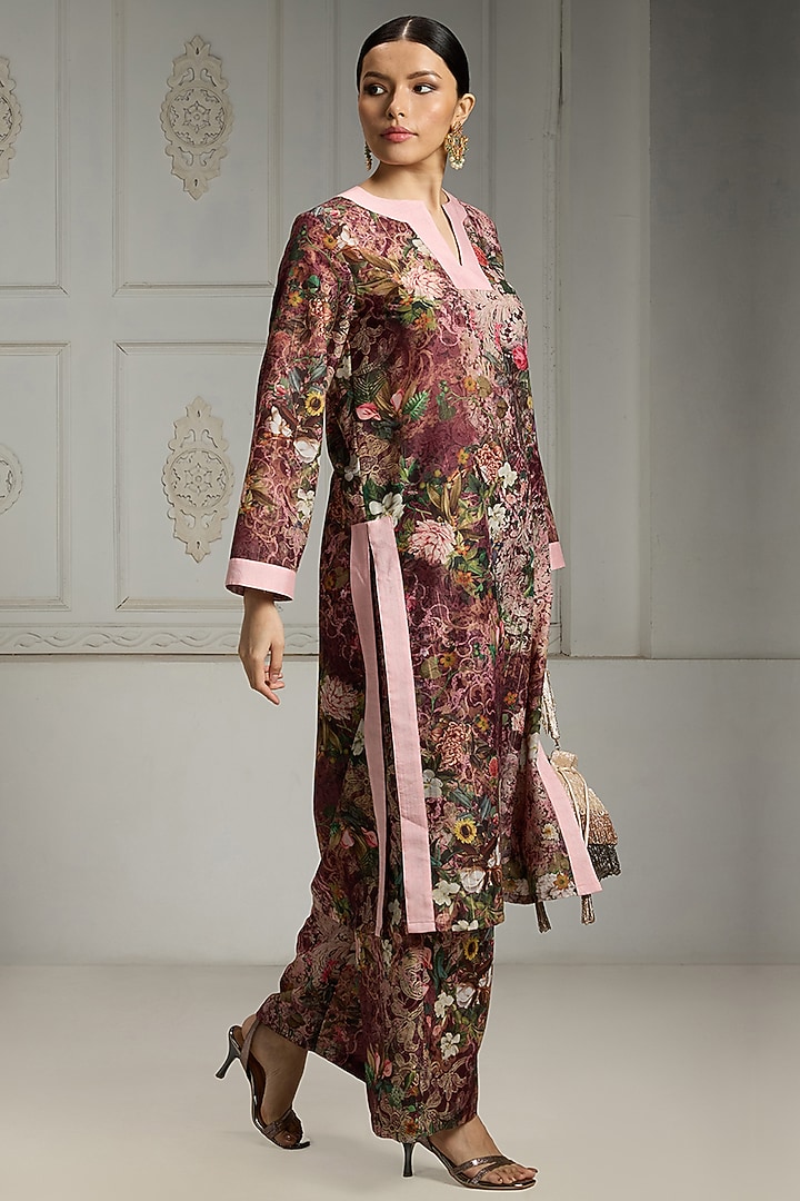 Maroon Crepe Floral Printed Tunic Set by Rivaar by rocky star at Pernia's Pop Up Shop