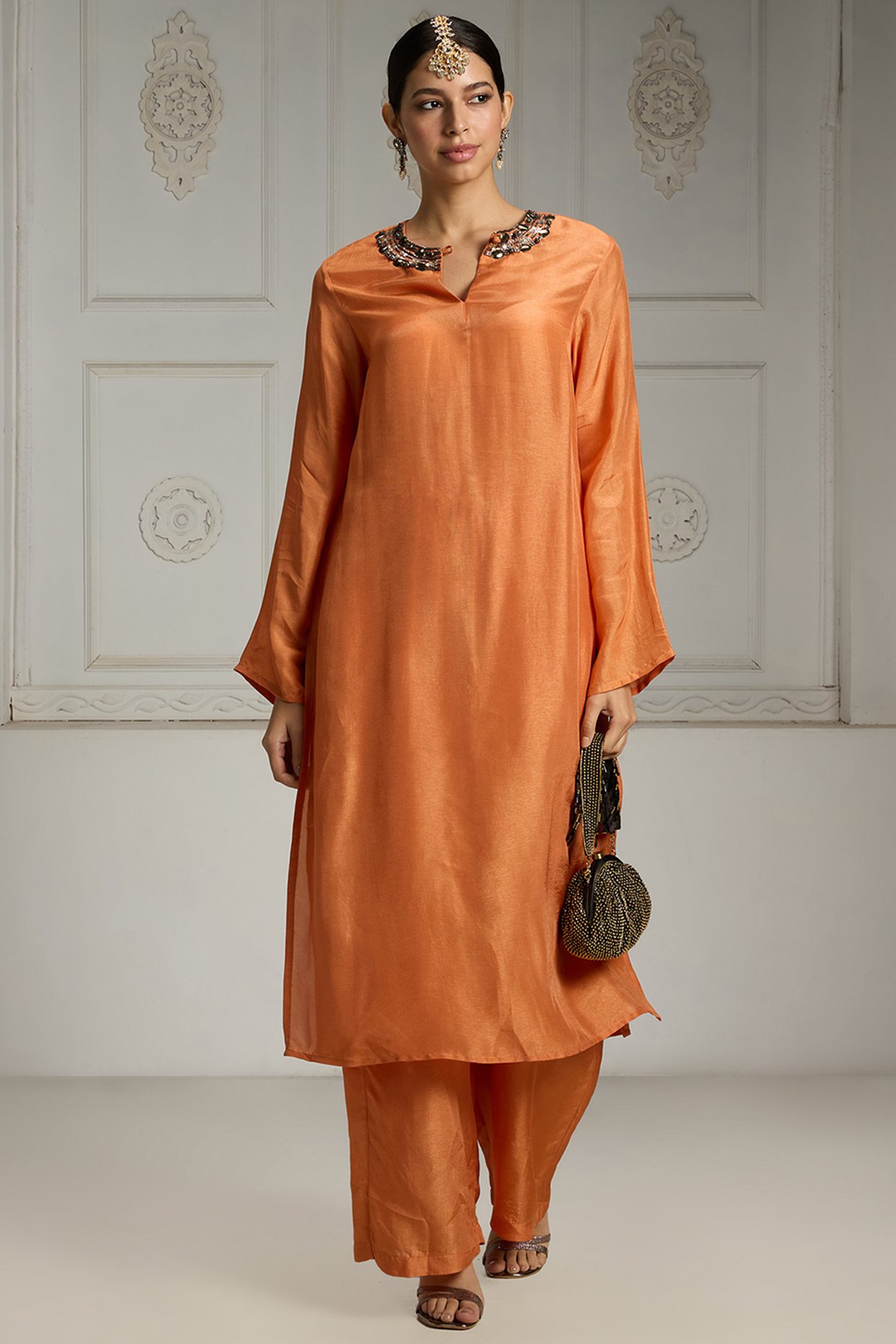 Rust Silk Solid Tunic Set by Rivaar by rocky star at Pernia's Pop Up Shop