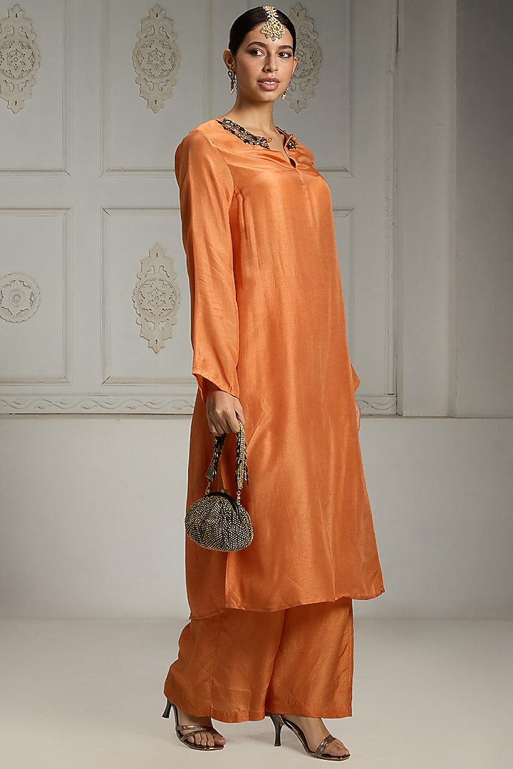 Rust Silk Solid Tunic Set by Rivaar by rocky star at Pernia's Pop Up Shop