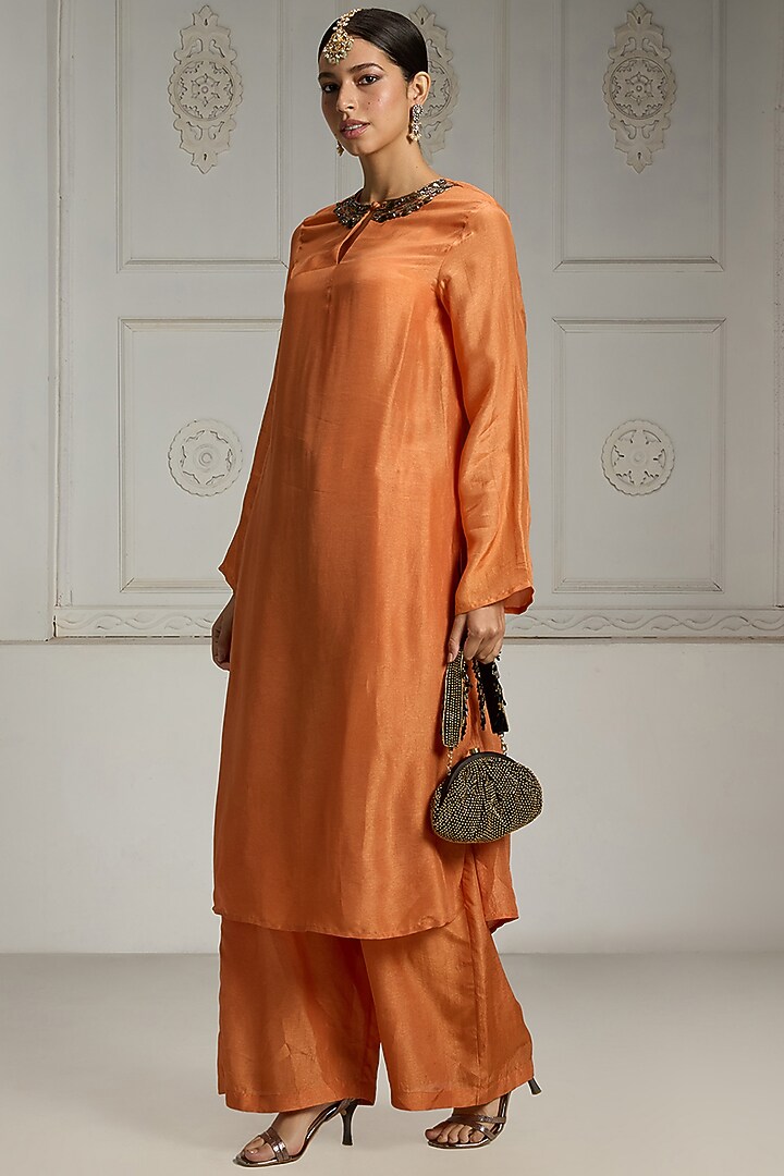 Rust Silk Solid Tunic Set by Rivaar by rocky star at Pernia's Pop Up Shop