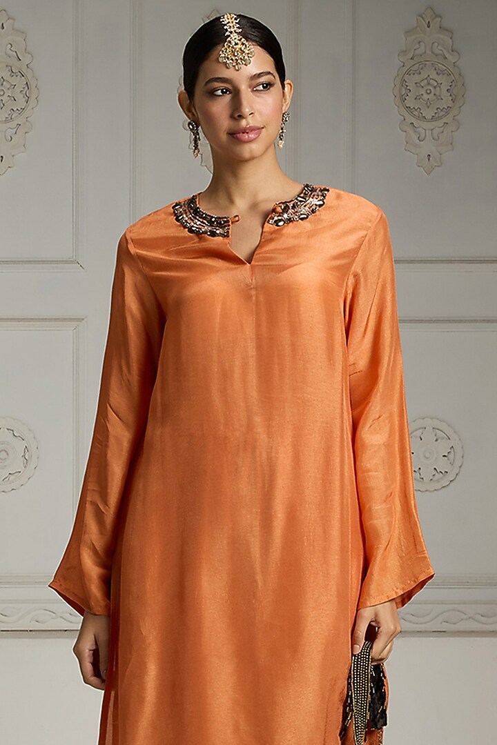 Rust Silk Solid Tunic Set by Rivaar by rocky star at Pernia's Pop Up Shop