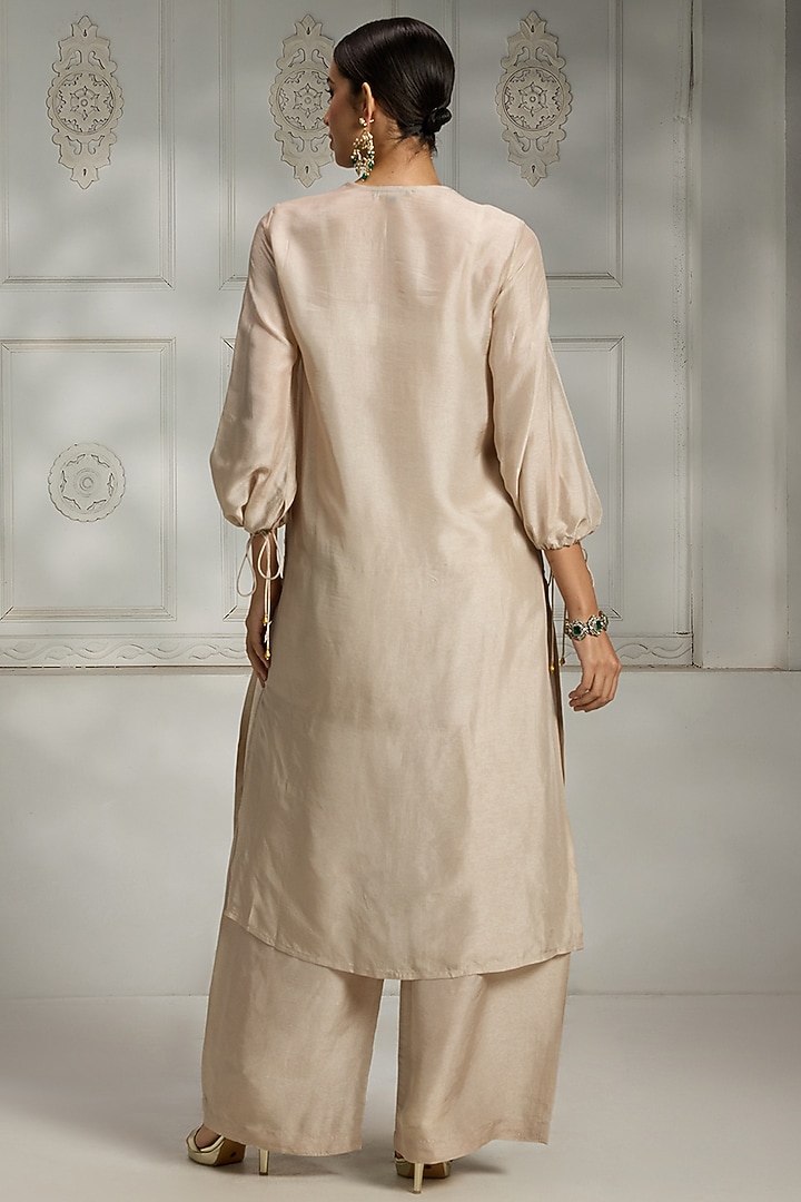 Ivory Silk Floral Printed Tunic Set by Rivaar by rocky star at Pernia's Pop Up Shop