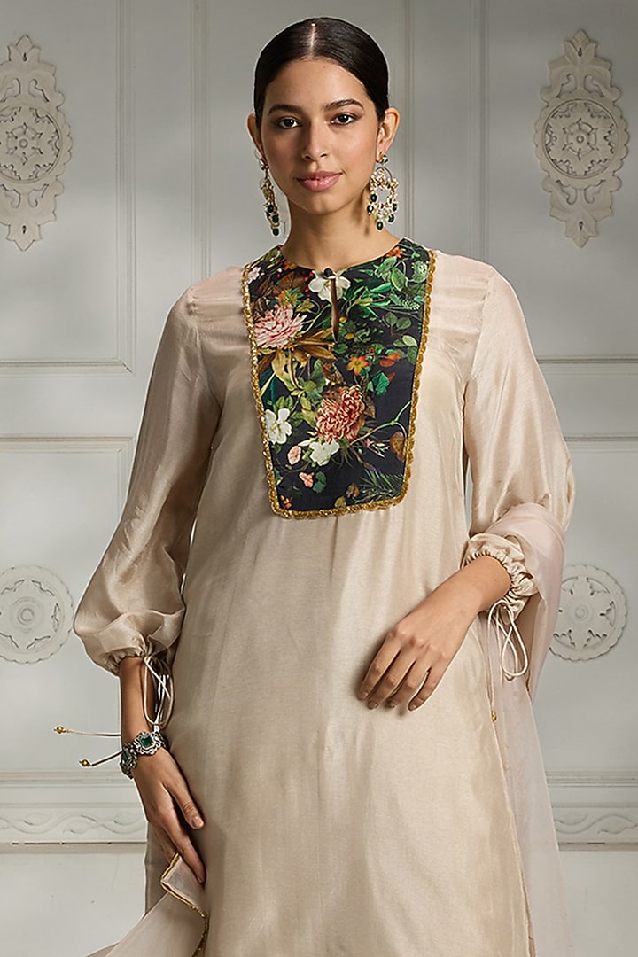 Ivory Silk Floral Printed Tunic Set by Rivaar by rocky star at Pernia's Pop Up Shop