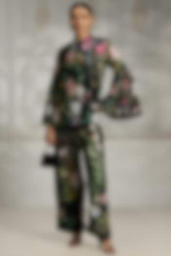 Black Crepe Botanical Printed Tunic Set by Rivaar by rocky star at Pernia's Pop Up Shop