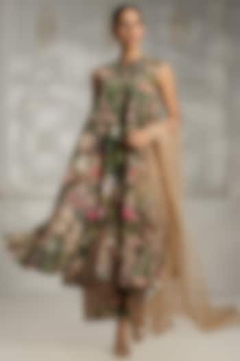Beige Polyester Blend Floral Printed Peplum Tunic Set by Rivaar by rocky star at Pernia's Pop Up Shop