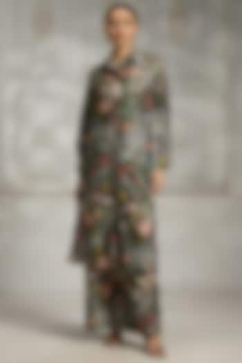 Blue Polyester Blend Floral Printed Shirt Tunic Set by Rivaar by rocky star at Pernia's Pop Up Shop