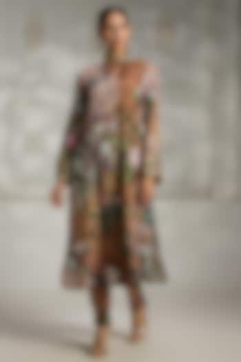 Rust Crepe Floral Printed Tunic Set by Rivaar by rocky star at Pernia's Pop Up Shop