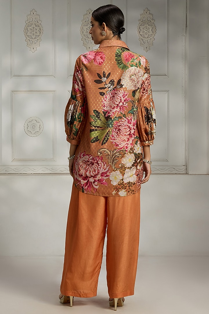 Rust Polyester Blend Floral Digital Printed Shirt Kurta by Rivaar by rocky star at Pernia's Pop Up Shop
