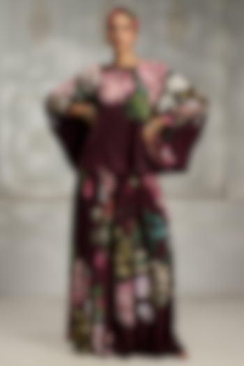 Maroon Crepe Floral Digital Printed Kurta by Rivaar by rocky star at Pernia's Pop Up Shop