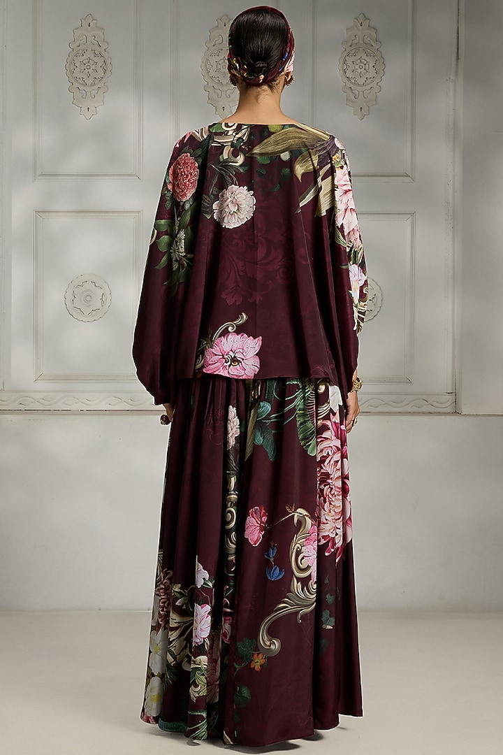 Maroon Crepe Floral Digital Printed Kurta by Rivaar by rocky star at Pernia's Pop Up Shop