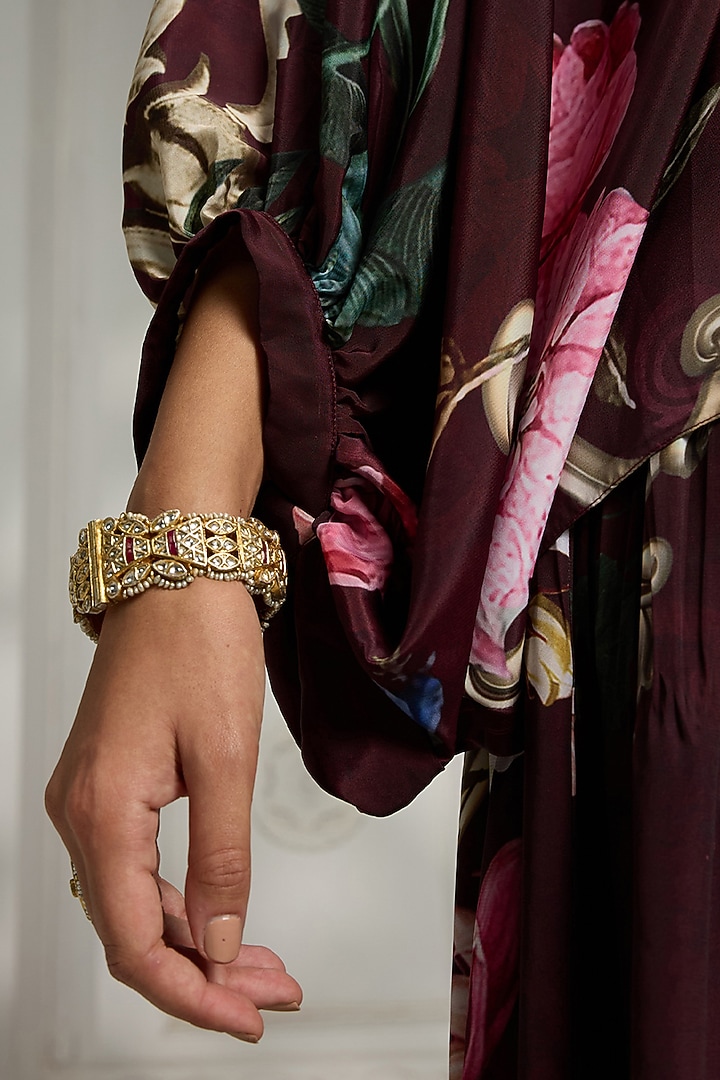 Maroon Crepe Floral Digital Printed Kurta by Rivaar by rocky star at Pernia's Pop Up Shop